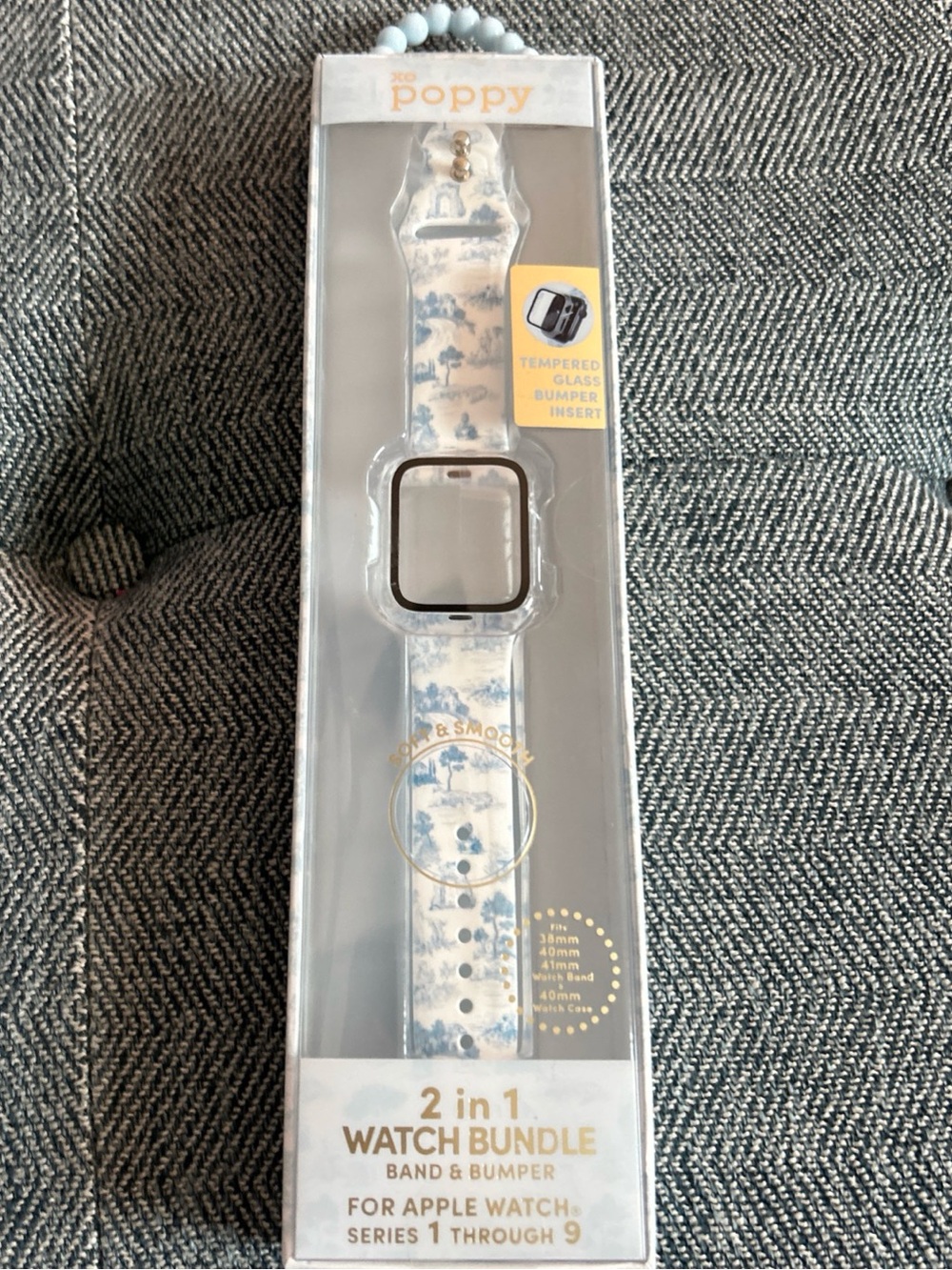 New Poppy Apple Watch Band & Bumper Blue & White Floral, series 1-9, New In Box